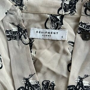Silk Equipment Beige Motorcycle Print Blouse